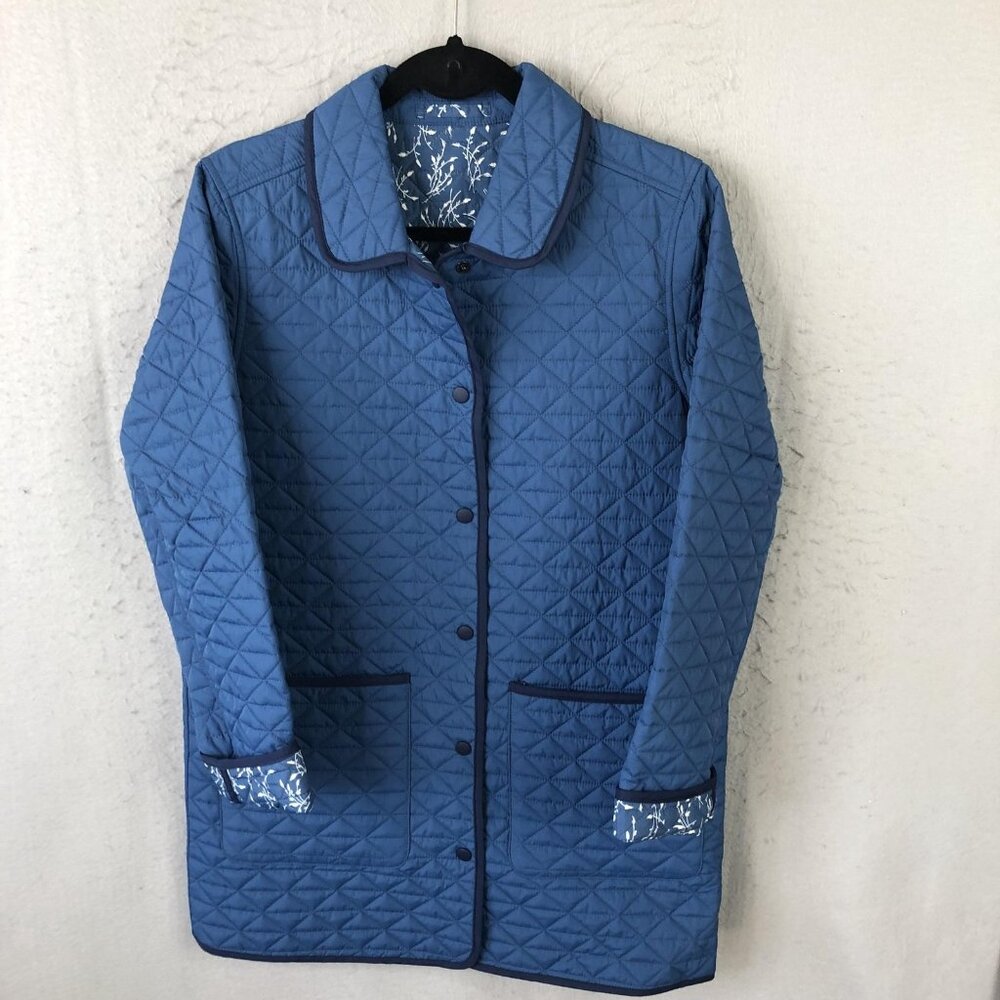 Lands' End Jacket Womens Small Blue Reversible Quilted Barn Coat Snap Pockets - Picture 2 of 16